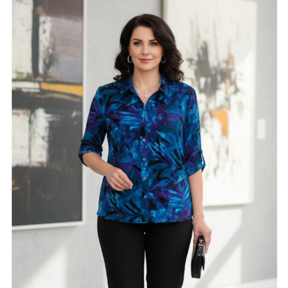 BROWNSTONE STUDIO.. Blue and Purple Floral Shirt (G)